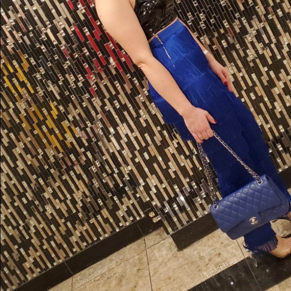 Show stopping high waisted pants in electric blue